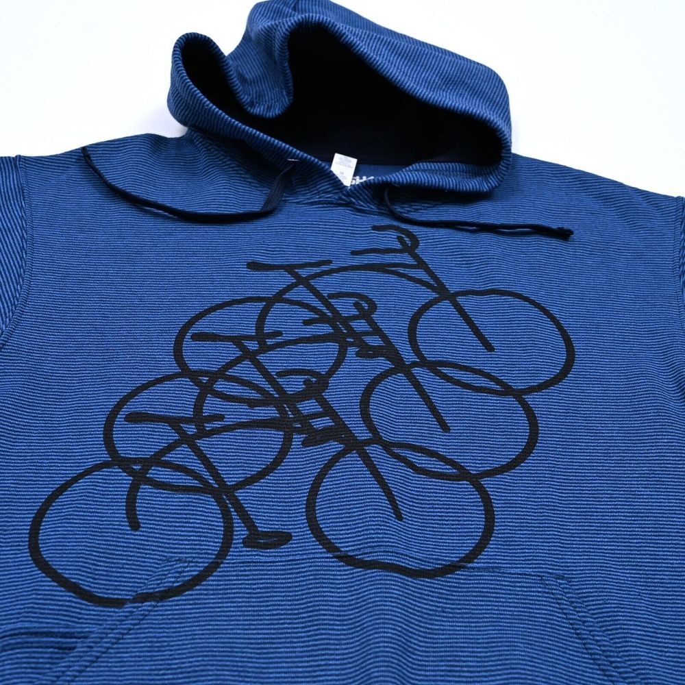 Marushka Hoodie Unisex Medium Geometric Bicycles Hand Painted Blue Fleece Stripe